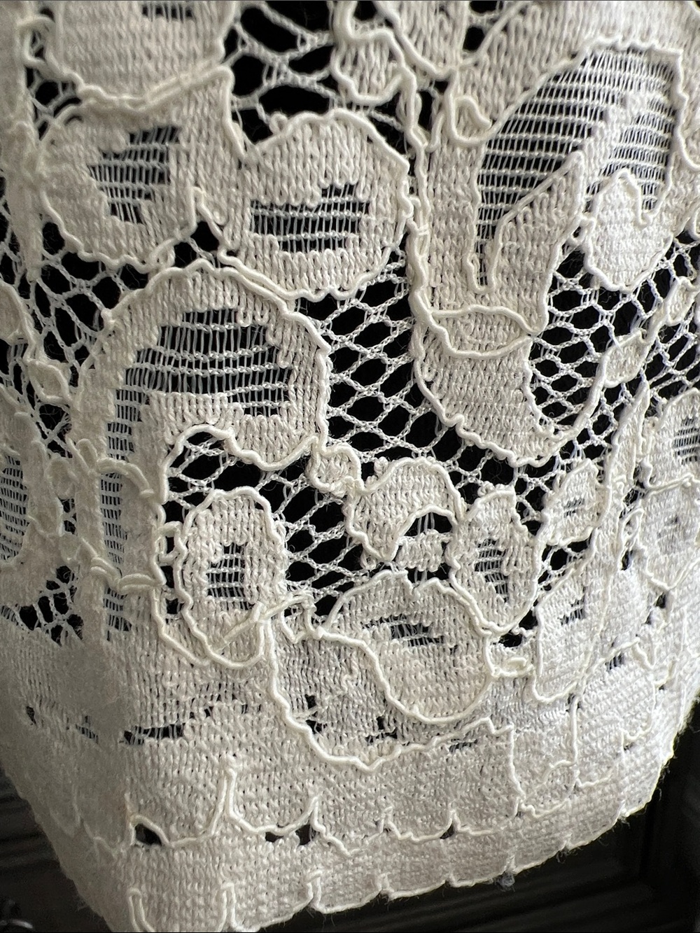Ivory Lace Blouse with Satin Trim - Women's Elegant Pullover - Picture 4 of 12